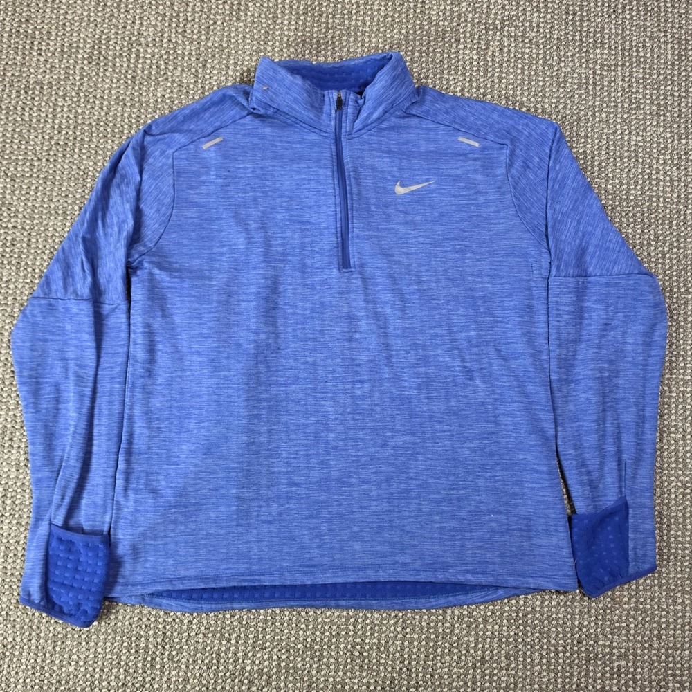 Nike Running Pullover Mens XL 1/4 Zip Reflective Dri-FIT Blue Heathered